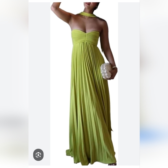 Cream and green strapless maxi dress /xl